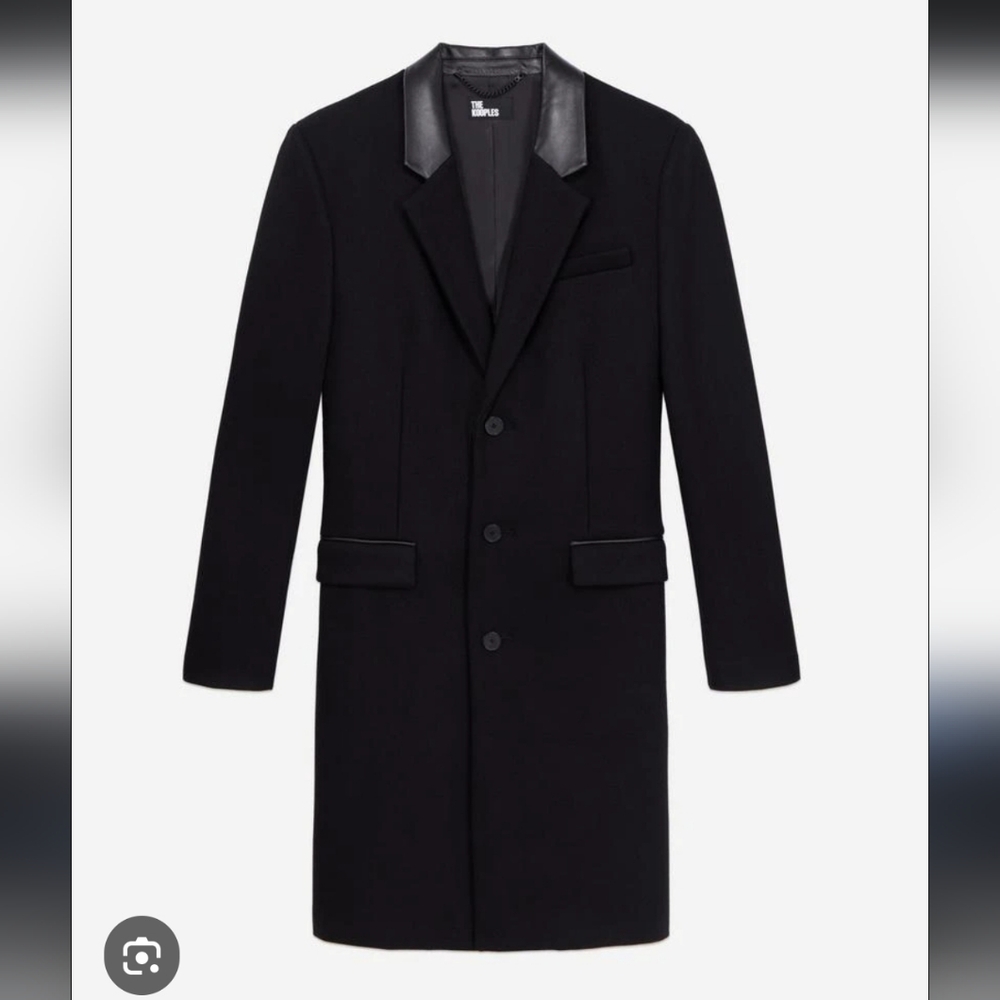 The‎ Kooples Men's Black Lambskin Leather Collar &Wool Blend Coat Size 48 /M